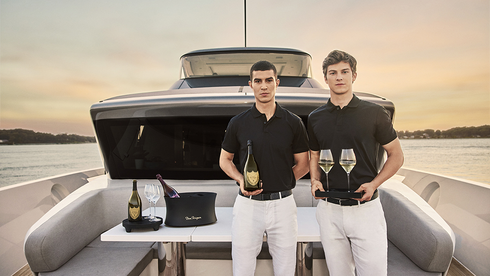 Champagne service on deck